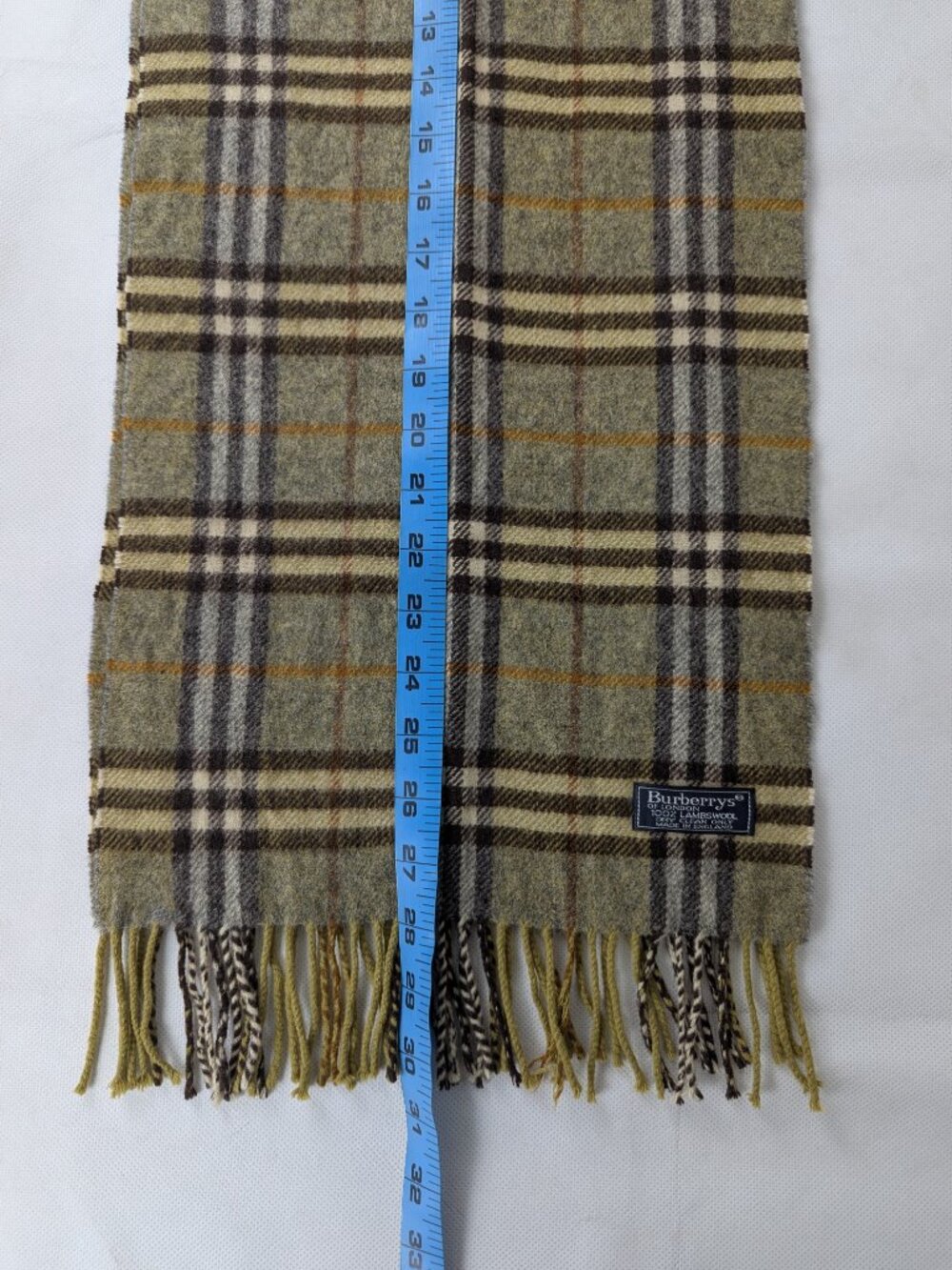 Burberry Check Green Scarf Unisex | 100% Lambswool Authentic | Used - Picture 6 of 7